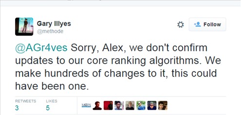 gary illyes tweet on algorithm updates